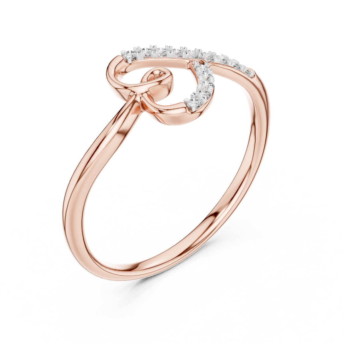 Open Heart Swirl Moissanite Ring in rose 925 sterling silver, view 2