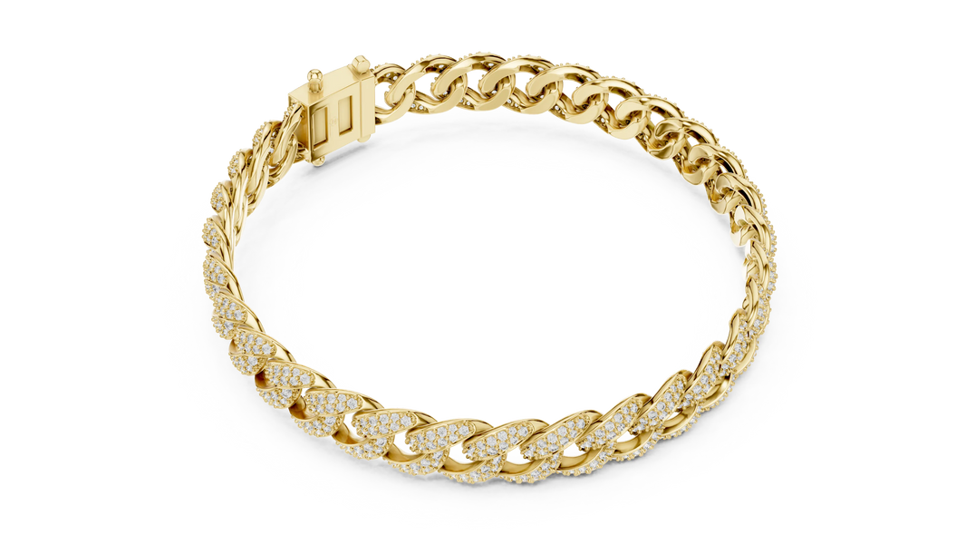 Pave Moissanite Cuban Link Bracelet in yellow 925 sterling silver, view 3