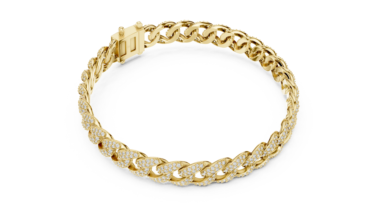 Pave Moissanite Cuban Link Bracelet in yellow 925 sterling silver, view 3