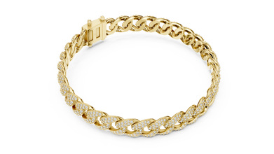 Pave Moissanite Cuban Link Bracelet in yellow 925 sterling silver, view 3