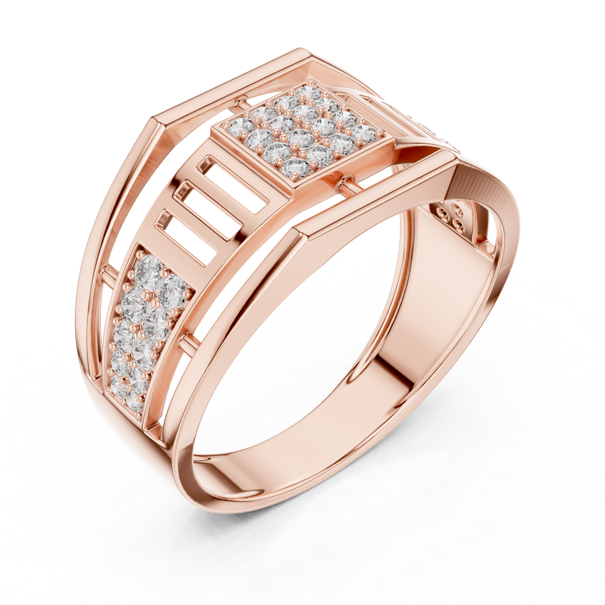 Men's Square Pavé Panel Cage Moissanite Band in rose 925 sterling silver, view 2