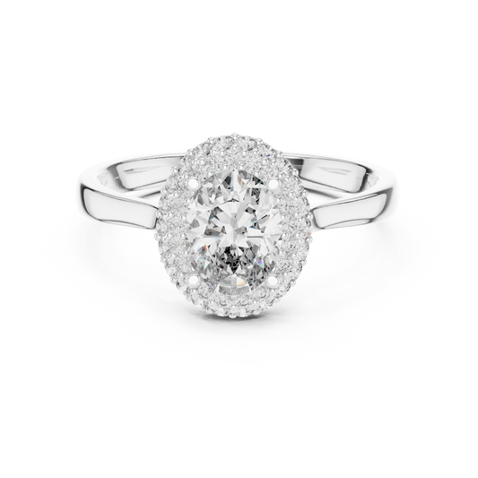 Oval Double Halo Moissanite Ring in white 925 sterling silver, view 4