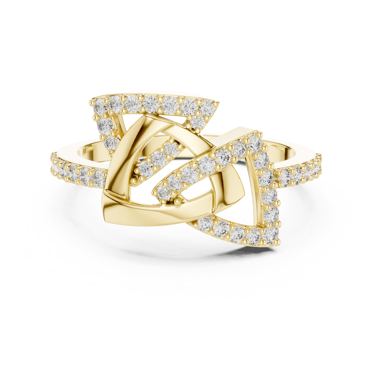 Interlocking Triangle Pavé Moissanite Ring in yellow 925 sterling silver, view 4