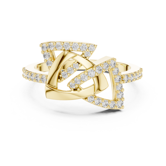Interlocking Triangle Pavé Moissanite Ring in yellow 925 sterling silver, view 4