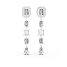 Emerald Halo Mixed Shape Moissanite Line Drop Earrings in white 925 sterling silver, view 1