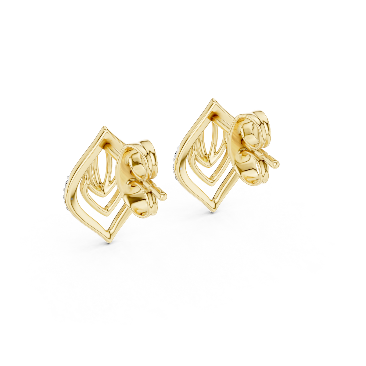 Moissanite Open Leaf Stud Earrings in yellow 925 sterling silver, view 3