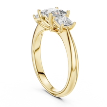 Princess Cut Three Stone Moissanite Ring in yellow 925 sterling silver, view 1
