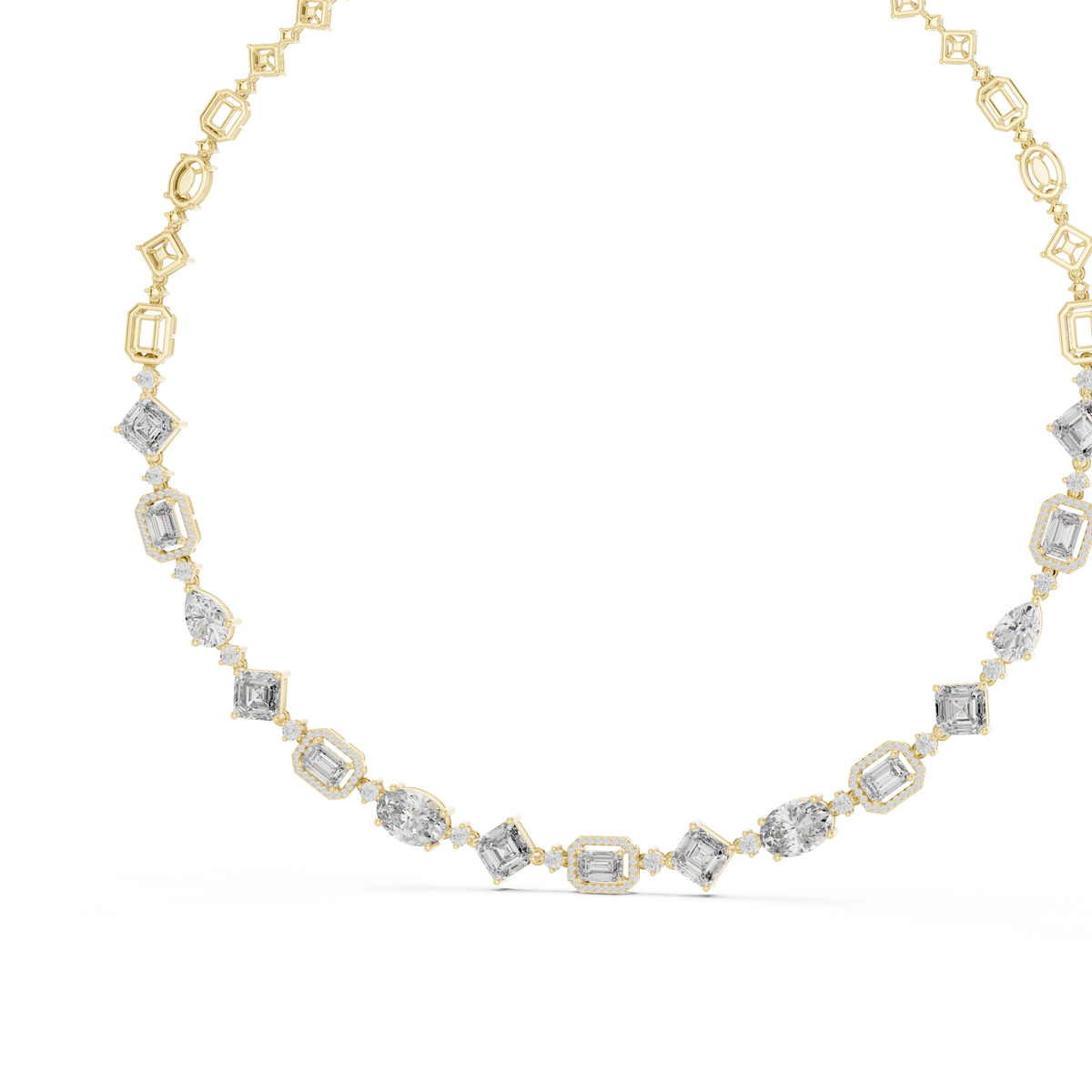 Mixed Shape Halo Station Necklace in yellow 925 sterling silver, view 2