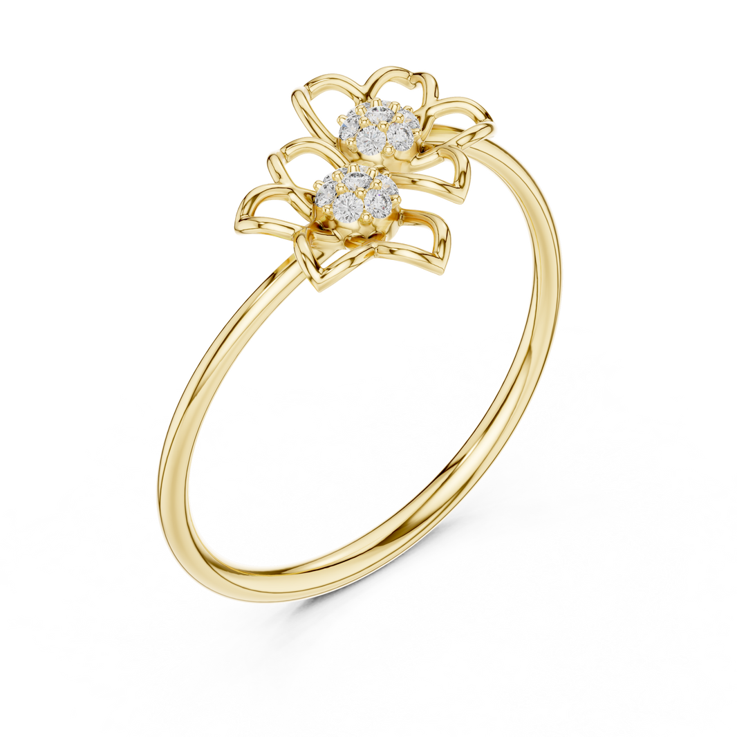 Double Open Flower Moissanite Ring in yellow 925 sterling silver, view 2