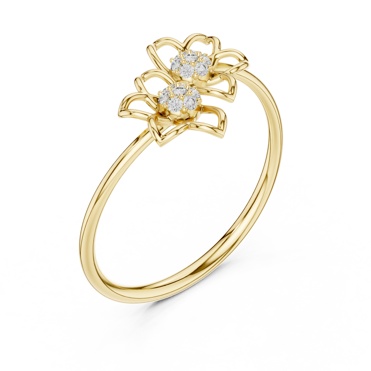 Double Open Flower Moissanite Ring in yellow 925 sterling silver, view 2