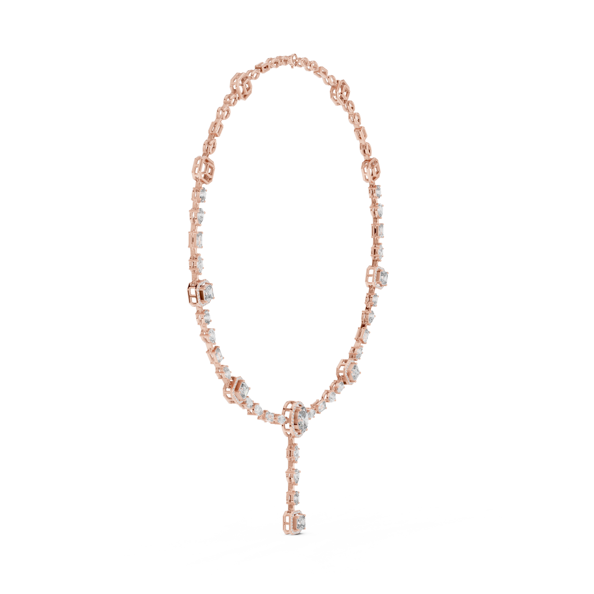 Halo Emerald Station Y Drop Necklace in rose 925 sterling silver, view 3