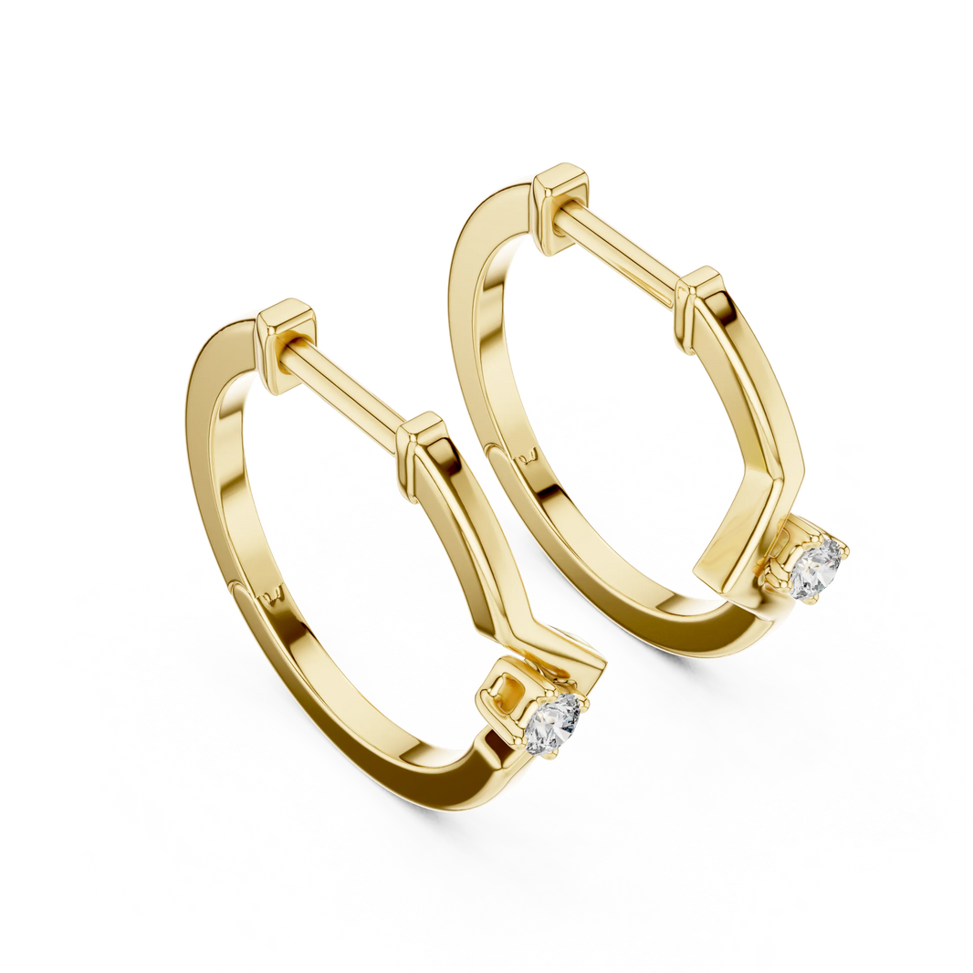 Moissanite V huggie hoop earrings in yellow 925 sterling silver, view 2