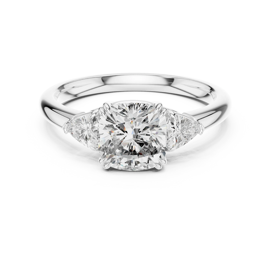Cushion and Trillion Three Stone Moissanite Ring in white 925 sterling silver, view 4
