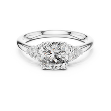 Cushion and Trillion Three Stone Moissanite Ring in white 925 sterling silver, view 4