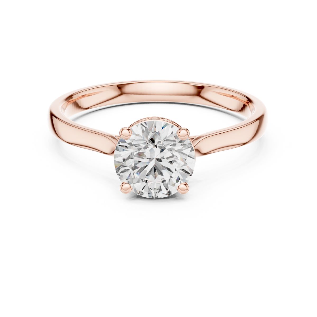 Round Hidden Halo Moissanite Solitaire Ring in rose 925 sterling silver, view 4