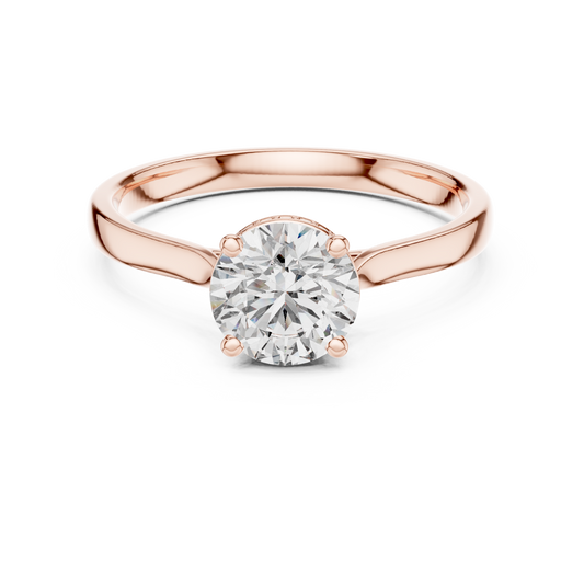 Round Hidden Halo Moissanite Solitaire Ring in rose 925 sterling silver, view 4