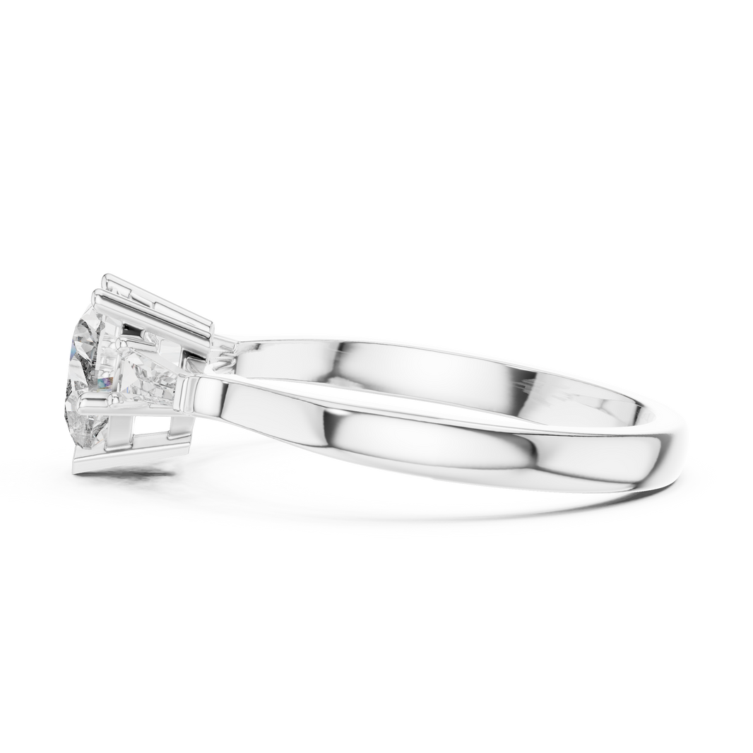Heart Moissanite Ring with Tapered Baguette Sides in white 925 sterling silver, view 3