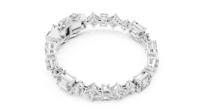 Mixed Shape Moissanite Station Link Bracelet in white 925 sterling silver, view 3