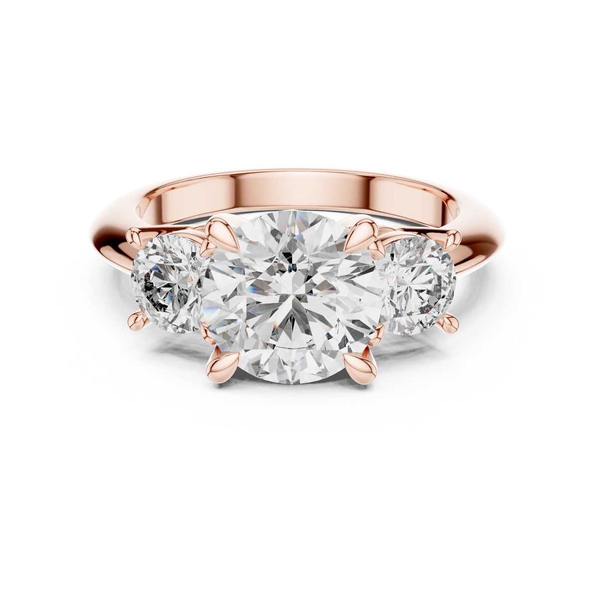Round Three Stone Moissanite Statement Ring in rose 925 sterling silver, view 4