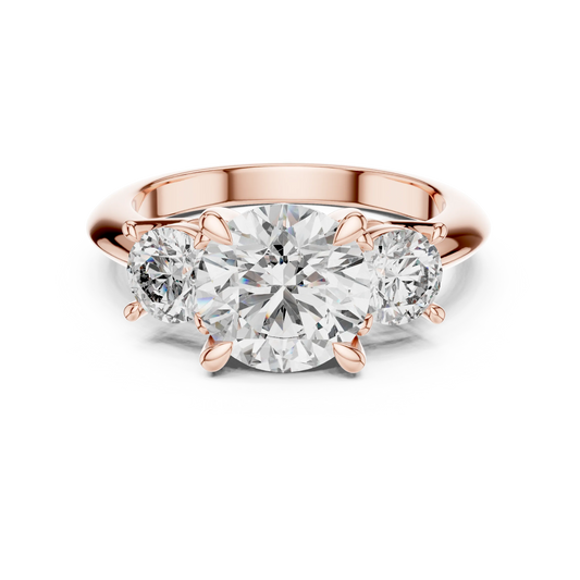 Round Three Stone Moissanite Statement Ring in rose 925 sterling silver, view 4