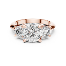 Round Three Stone Moissanite Statement Ring in rose 925 sterling silver, view 4