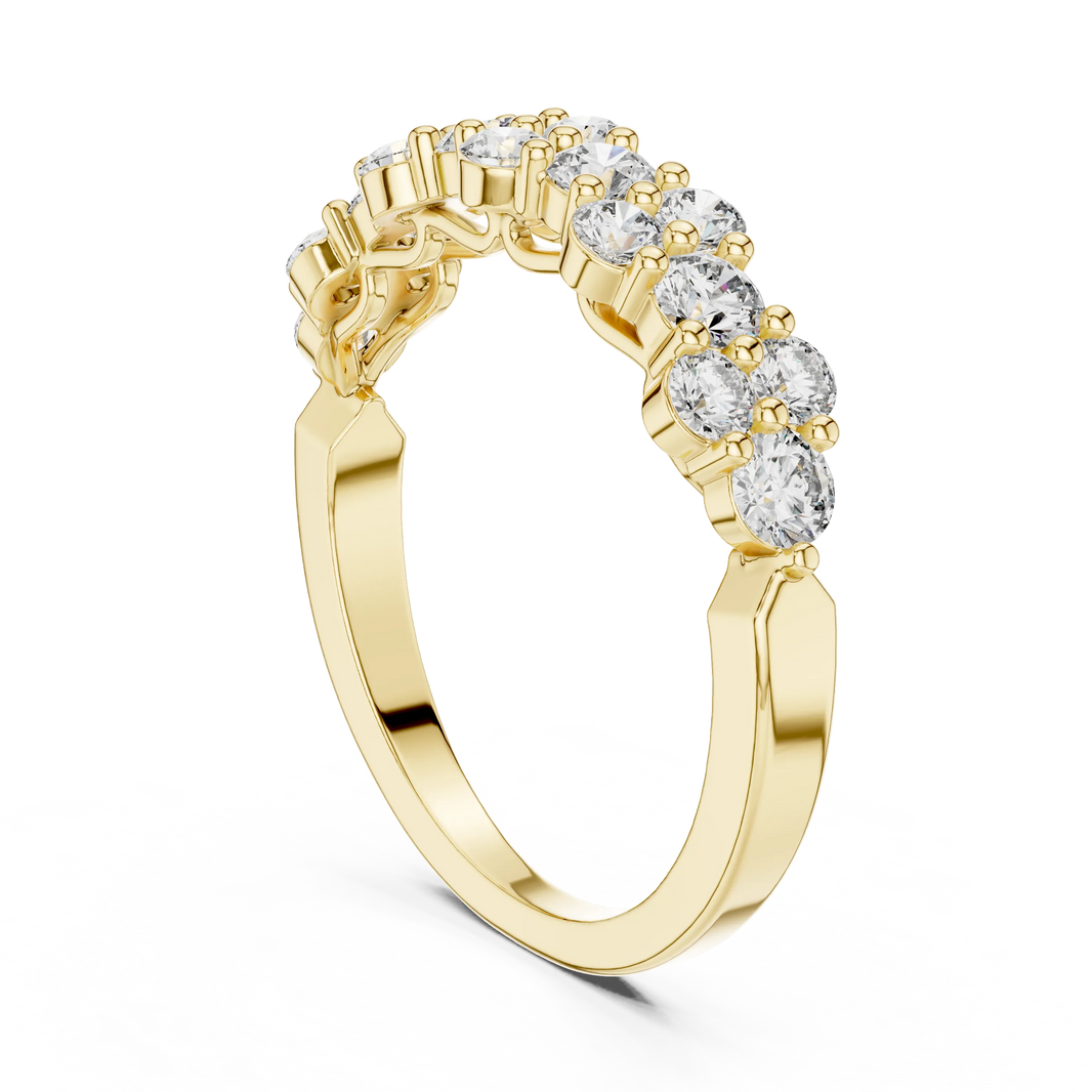 Floral Cluster Moissanite Half Eternity Band in yellow 925 sterling silver, view 1