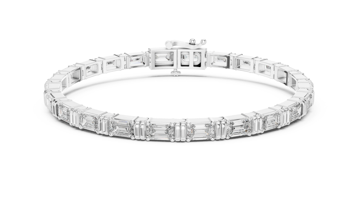 Emerald Cut Moissanite Bar Link Bracelet in white 925 sterling silver, view 1