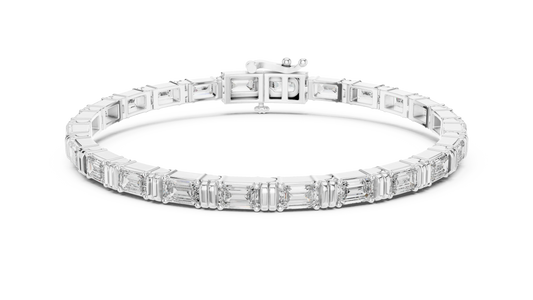 Emerald Cut Moissanite Bar Link Bracelet in white 925 sterling silver, view 1