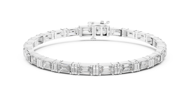 Emerald Cut Moissanite Bar Link Bracelet in white 925 sterling silver, view 1