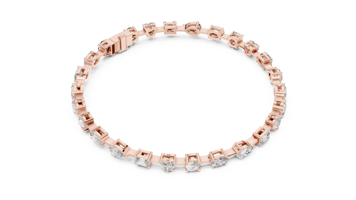 Mixed Shape Moissanite Tennis Bracelet in rose 925 sterling silver, view 3