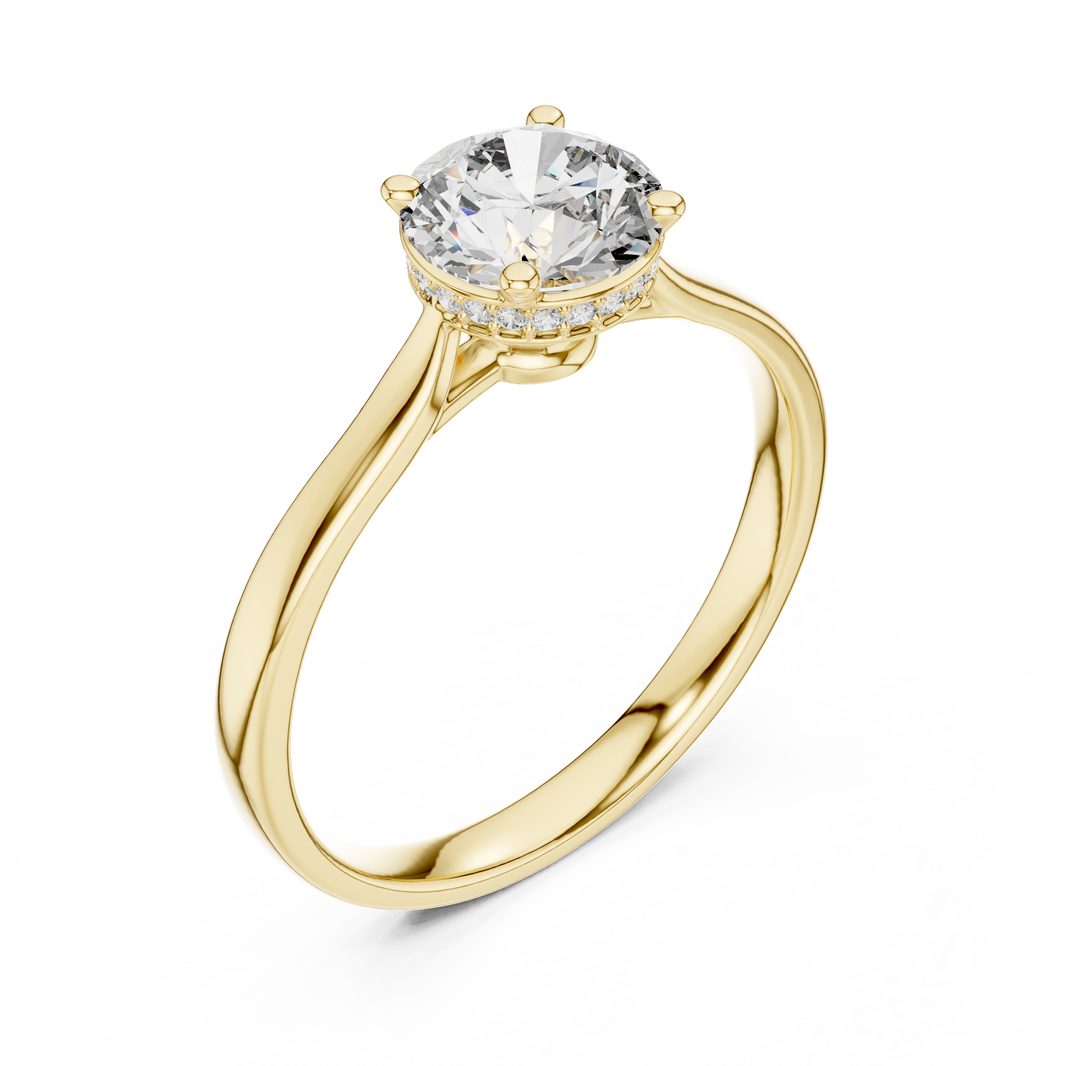 Round Hidden Halo Moissanite Solitaire Ring in yellow 925 sterling silver, view 2