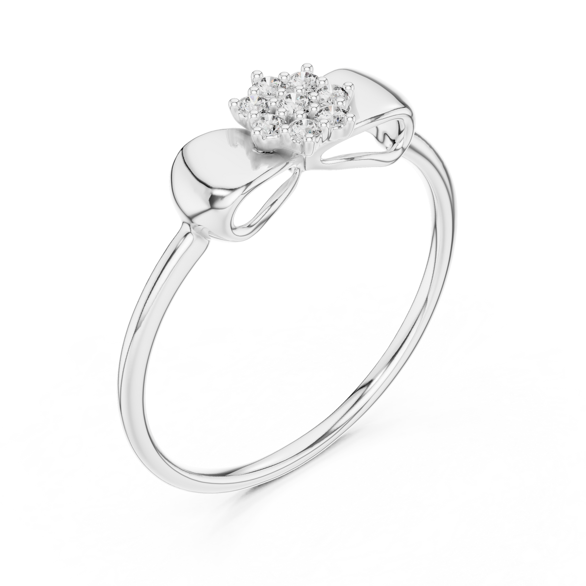 Bow Flower Cluster Moissanite Ring in white 925 sterling silver, view 2