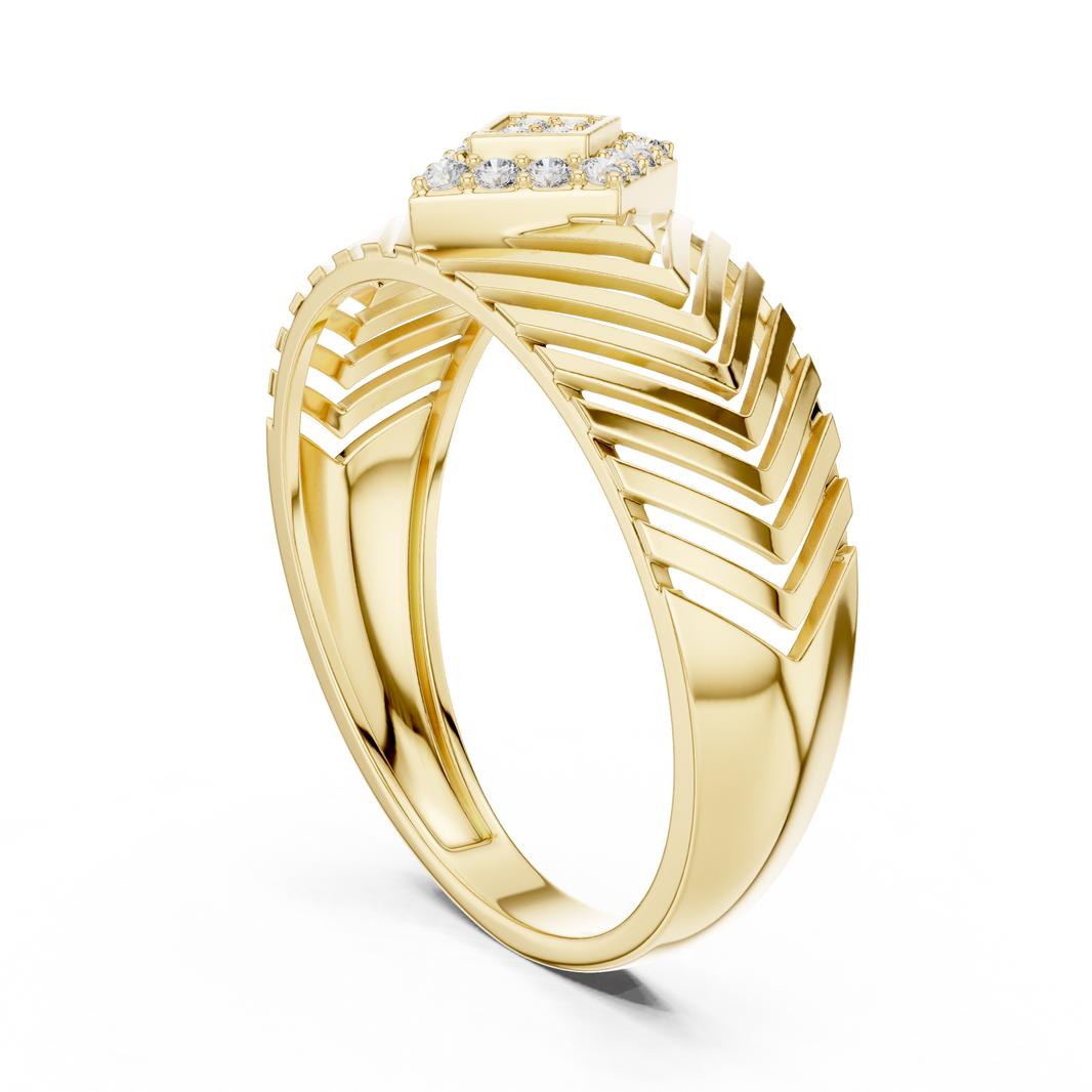 Chevron Rhombus Cluster Moissanite Ring in yellow 925 sterling silver, view 1