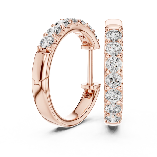 Moissanite huggie hoop earrings in rose 925 sterling silver, view 1