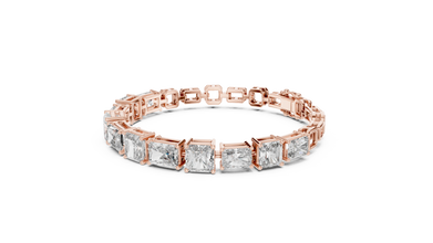 Radiant and Asscher Station Moissanite Link Bracelet in rose 925 sterling silver, view 2