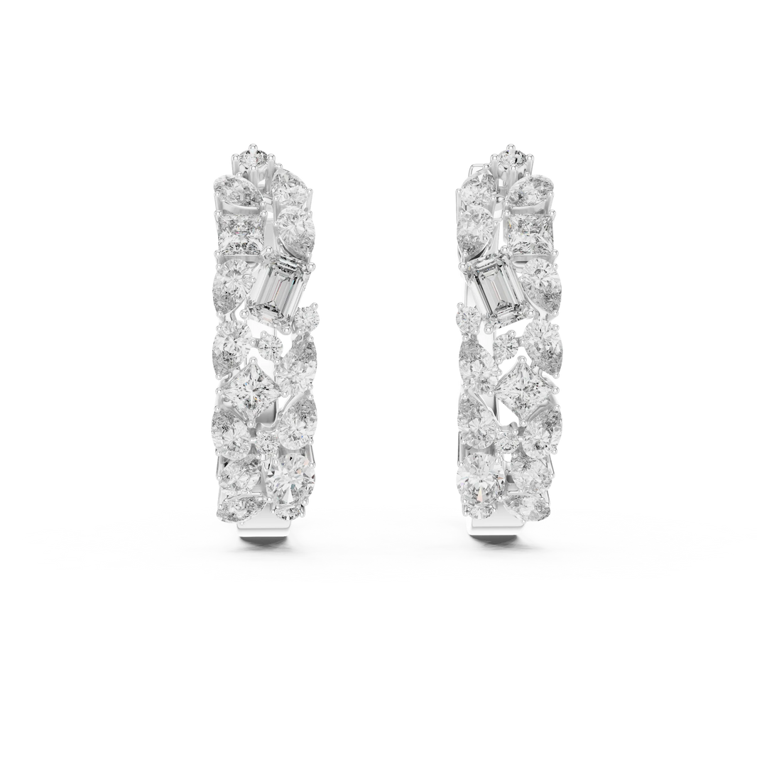 Mixed shape moissanite cluster hoop earrings in white 925 sterling silver, view 4