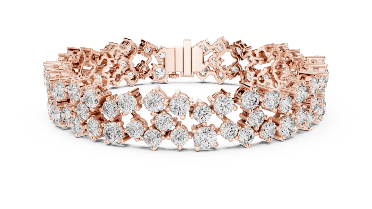 Double Row Round Moissanite Cluster Bracelet in rose 925 sterling silver, view 1