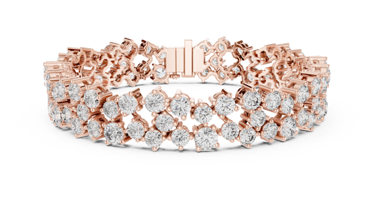 Double Row Round Moissanite Cluster Bracelet in rose 925 sterling silver, view 1