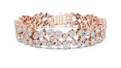 Double Row Round Moissanite Cluster Bracelet in rose 925 sterling silver, view 1