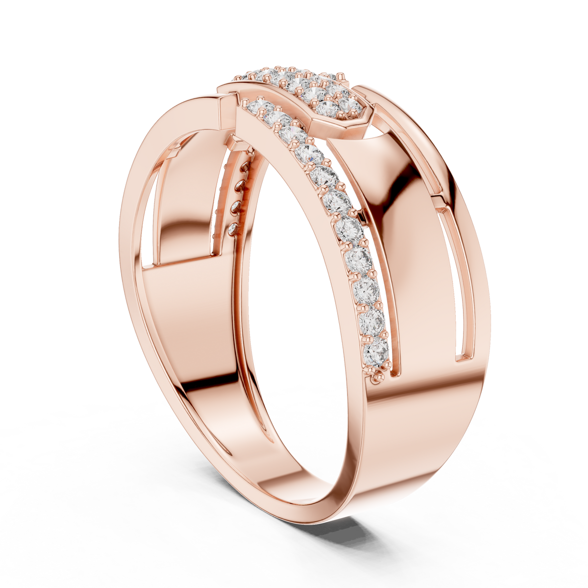 Openwork Multi-Row Pavé Moissanite Band in rose 925 sterling silver, view 1