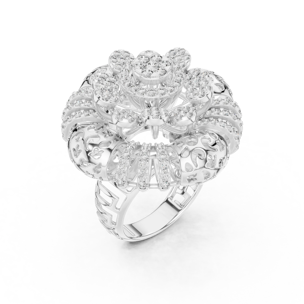 Flower Cluster Moissanite Cocktail Ring in white 925 sterling silver, view 2