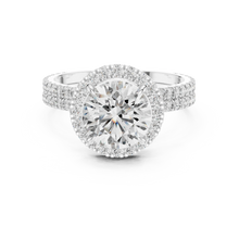 Round Halo Moissanite Engagement Ring with Pavé Band in white 925 sterling silver, view 4