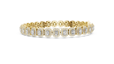 Radiant Cut Halo Moissanite Tennis Bracelet in yellow 925 sterling silver, view 4