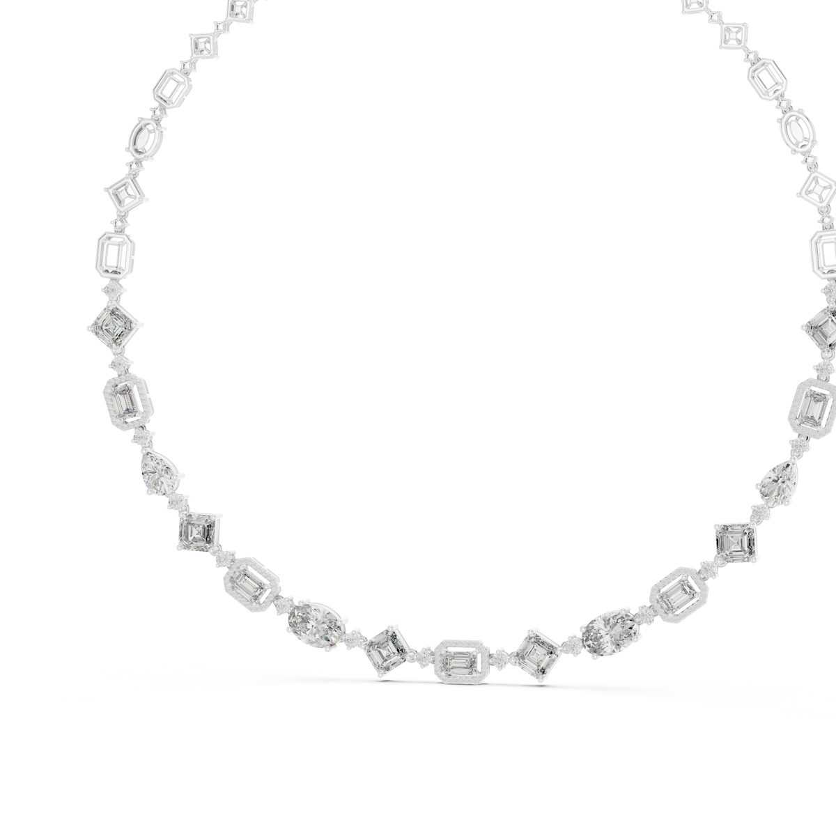 Mixed Shape Halo Station Necklace in white 925 sterling silver, view 2