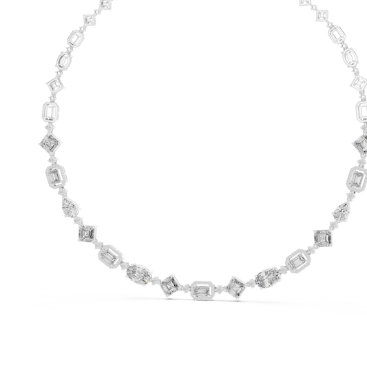 Mixed Shape Halo Station Necklace in white 925 sterling silver, view 2