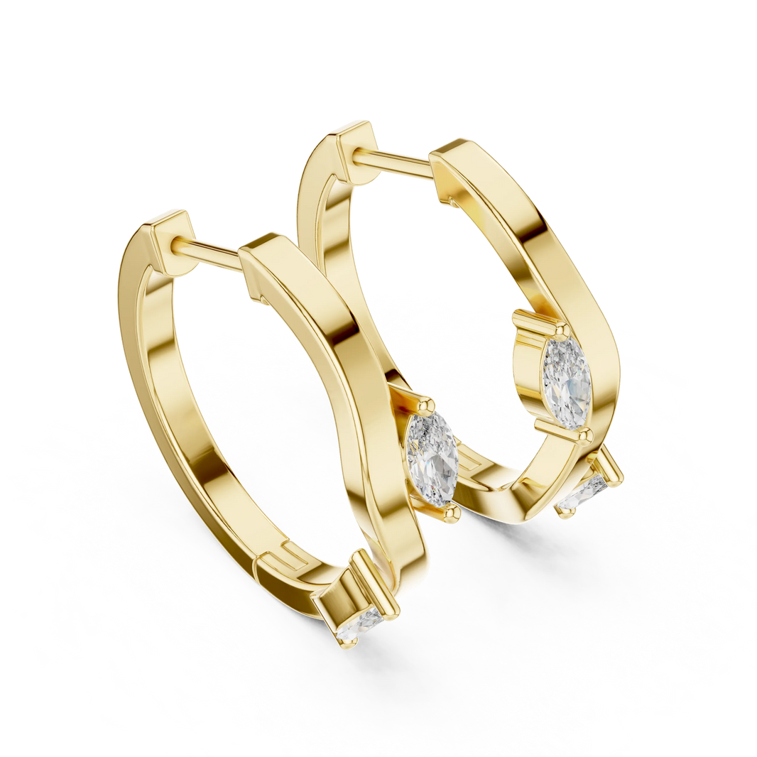 Marquise moissanite wave huggie hoop earrings in yellow 925 sterling silver, view 2