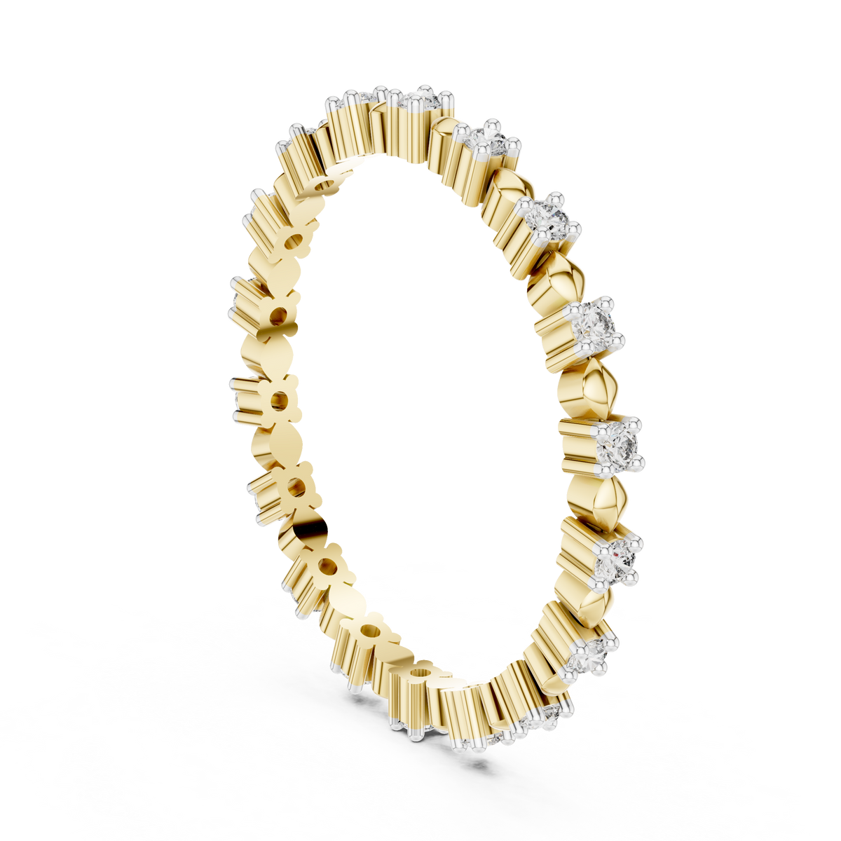 Station Moissanite Eternity Band in yellow 925 sterling silver, view 1