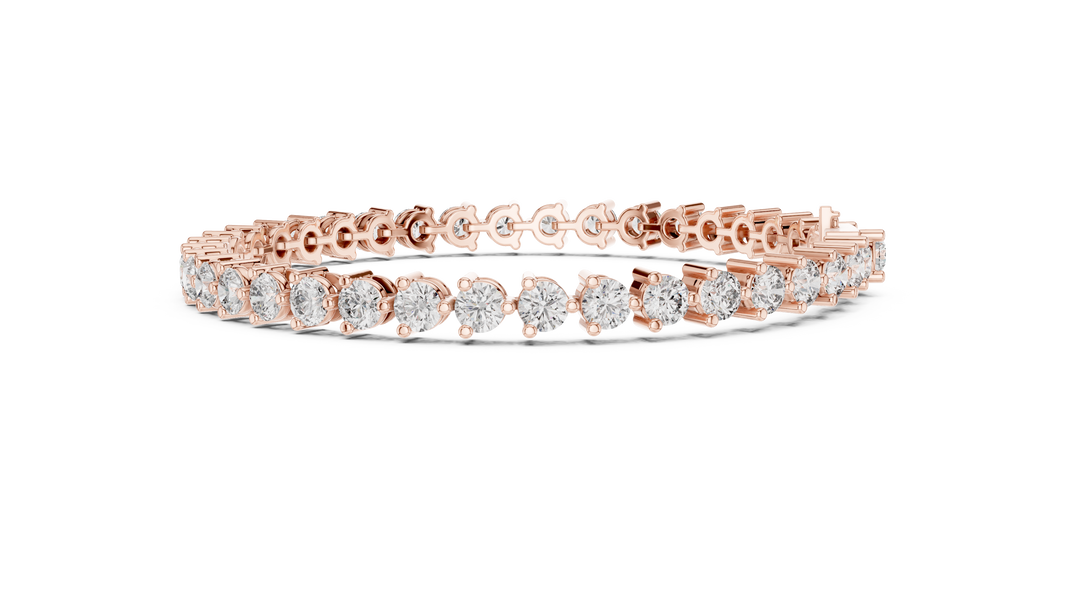 Three Prong Round Moissanite Tennis Bracelet in rose 925 sterling silver, view 4