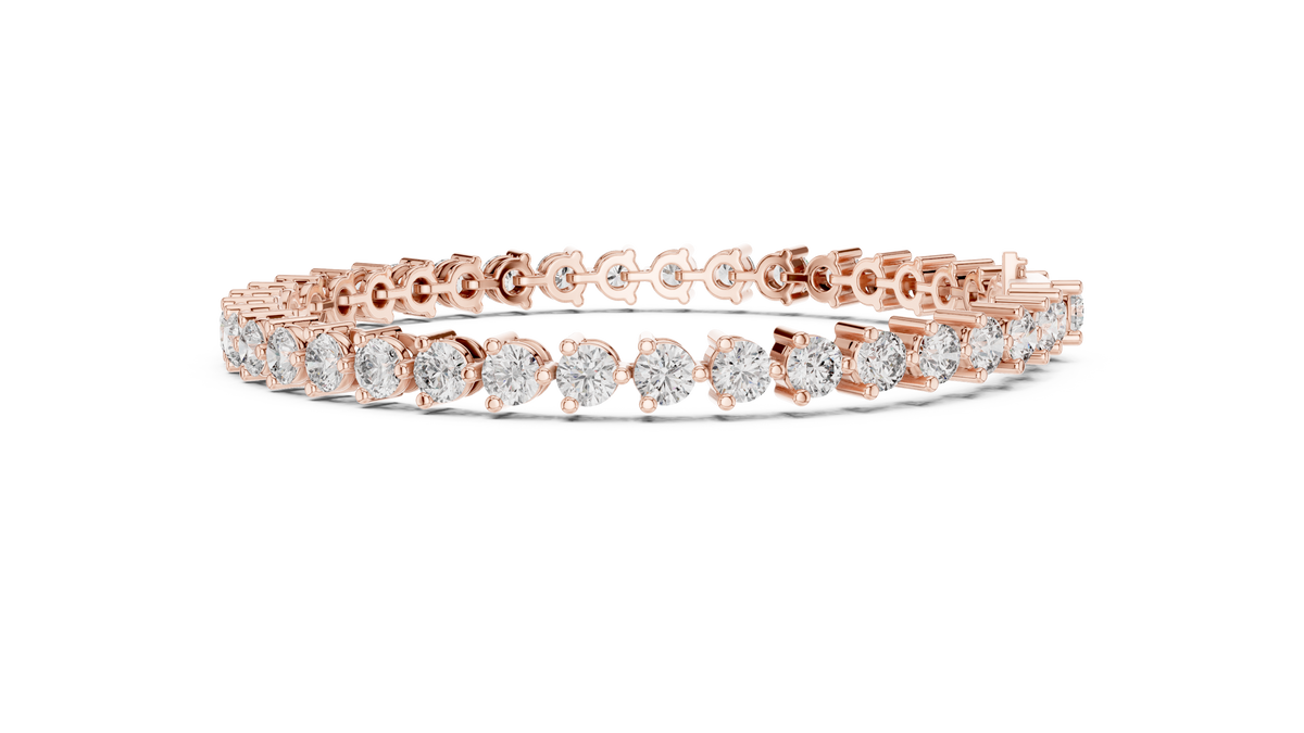 Three Prong Round Moissanite Tennis Bracelet in rose 925 sterling silver, view 4