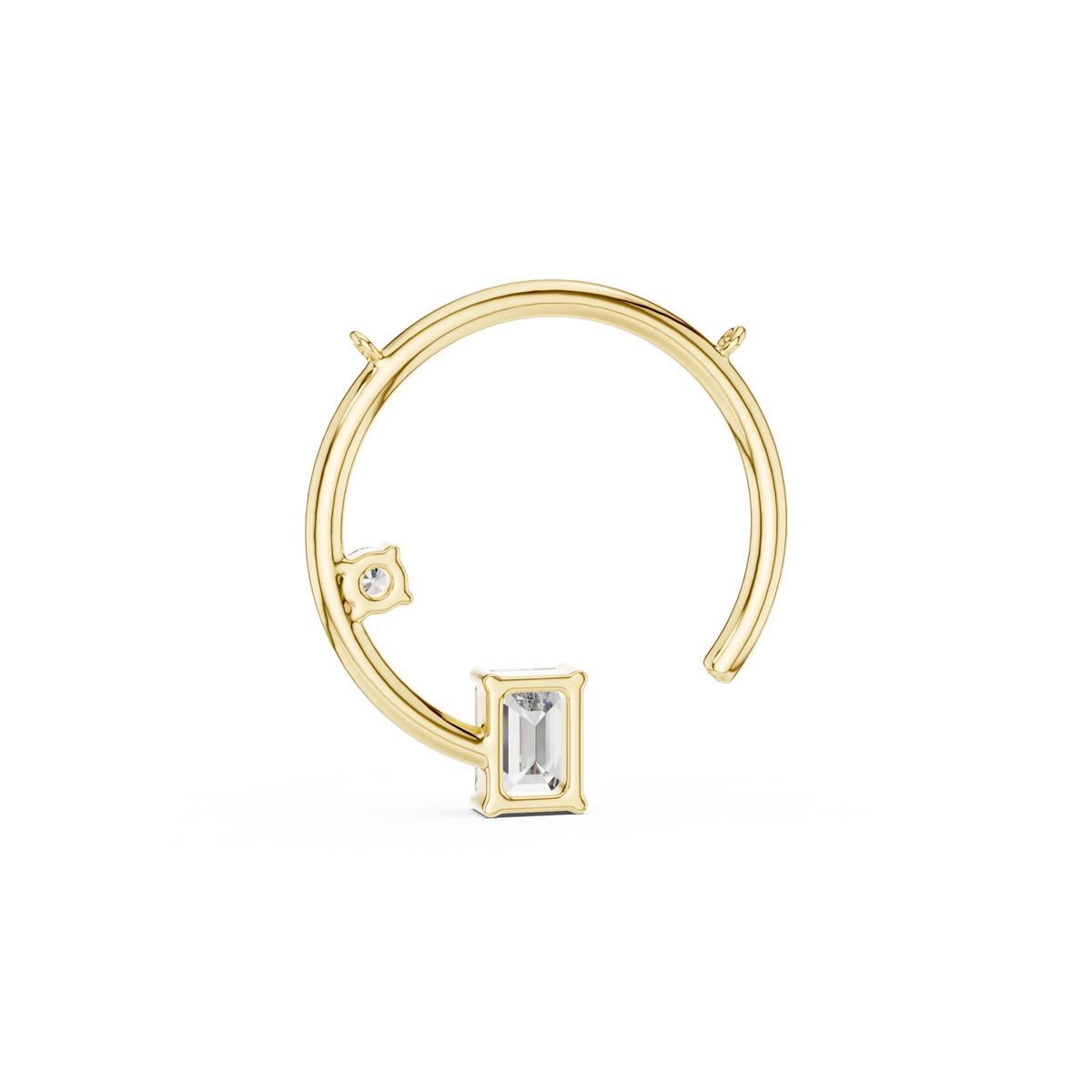 Open Circle Emerald Cut Moissanite Pendant in yellow 925 sterling silver, view 4